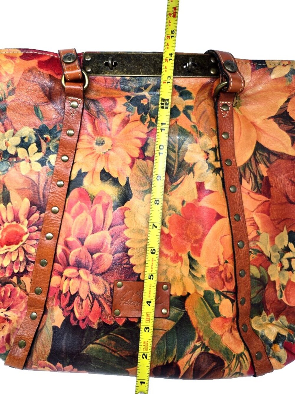 Patricia Nash Benvenuto Floral Distressed Leather Tote Shoulder Bag Studded - Picture 9 of 12